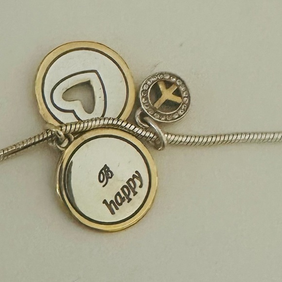 Brighton B Happy Triple Peace & Heart Two Toned Charm Silver Necklace Chain - Picture 4 of 10